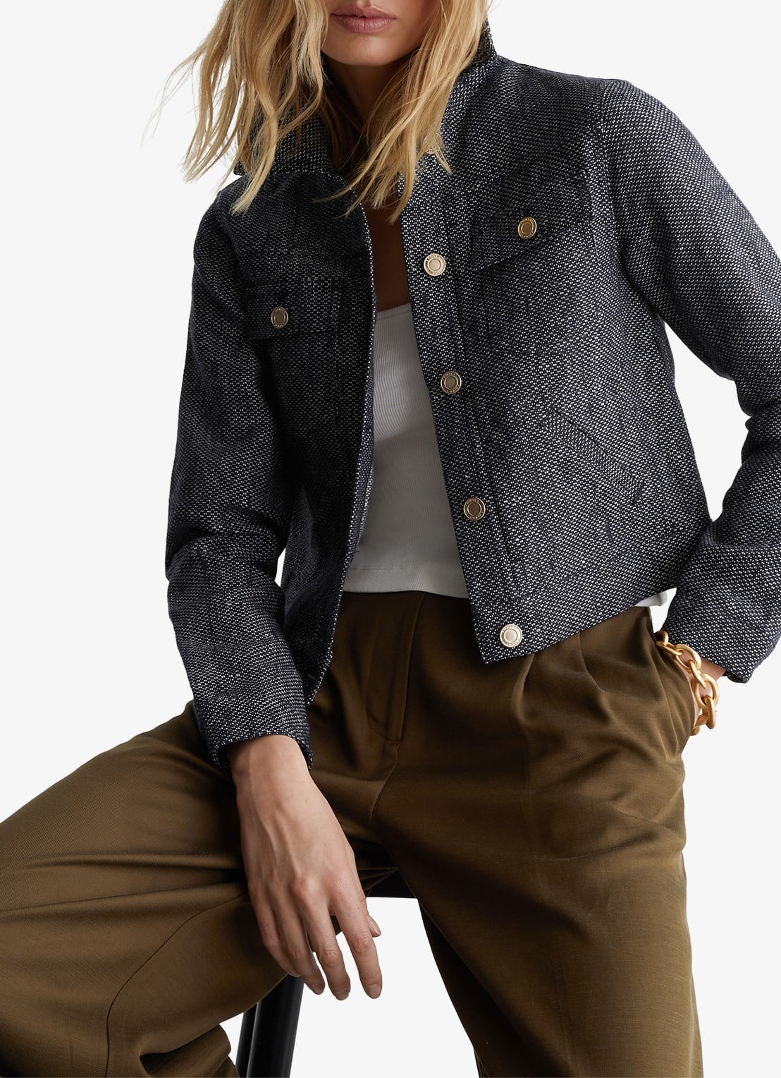 Reiss Bree jack in linnenblend - detail 4 blauw