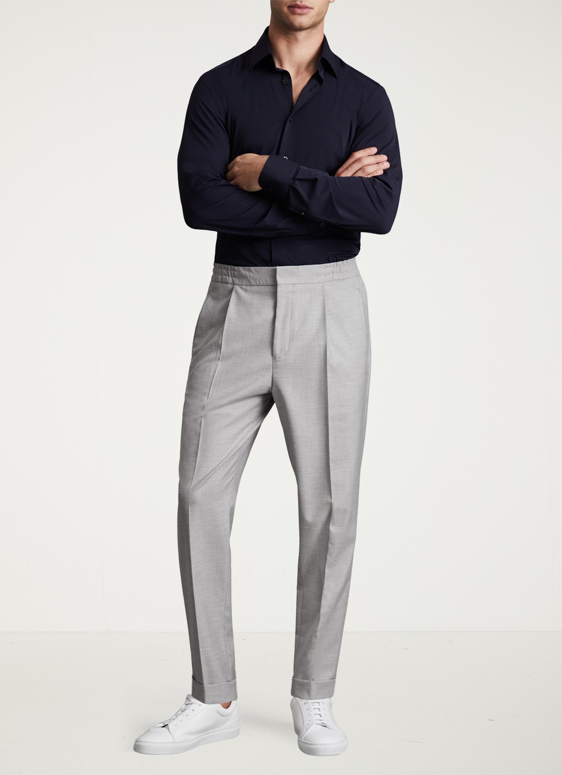 Reiss Brighton tapered fit chino met steekzakken - voorkant 3 grey / grijs