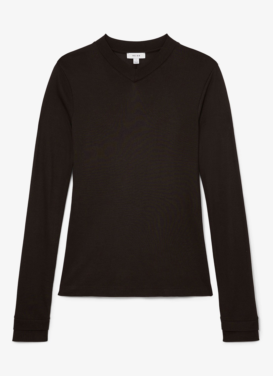 Reiss Brody longsleeve met V-hals - voorkant 5 chocoladebruin