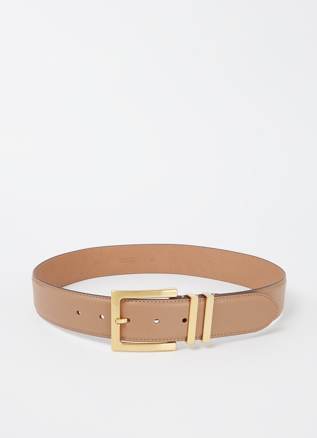 Reiss Brompton riem van leer - voorkant donkerbeige