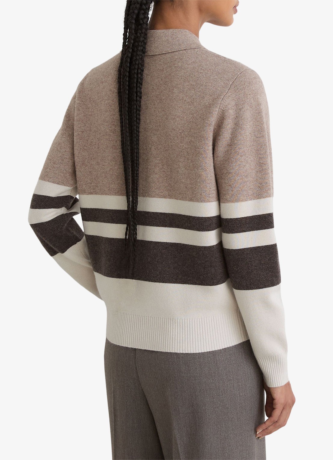 Reiss Bronte fijngebreide polo in kasjmierblend met streepprint - achterkant 5 beige