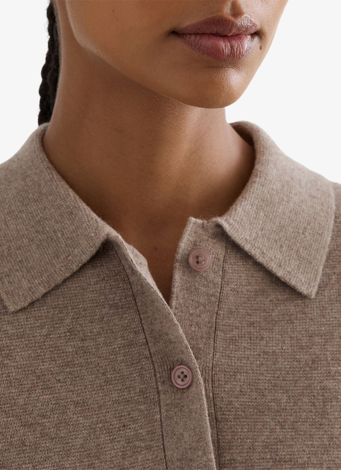 Reiss Bronte fijngebreide polo in kasjmierblend met streepprint - detail 2 beige