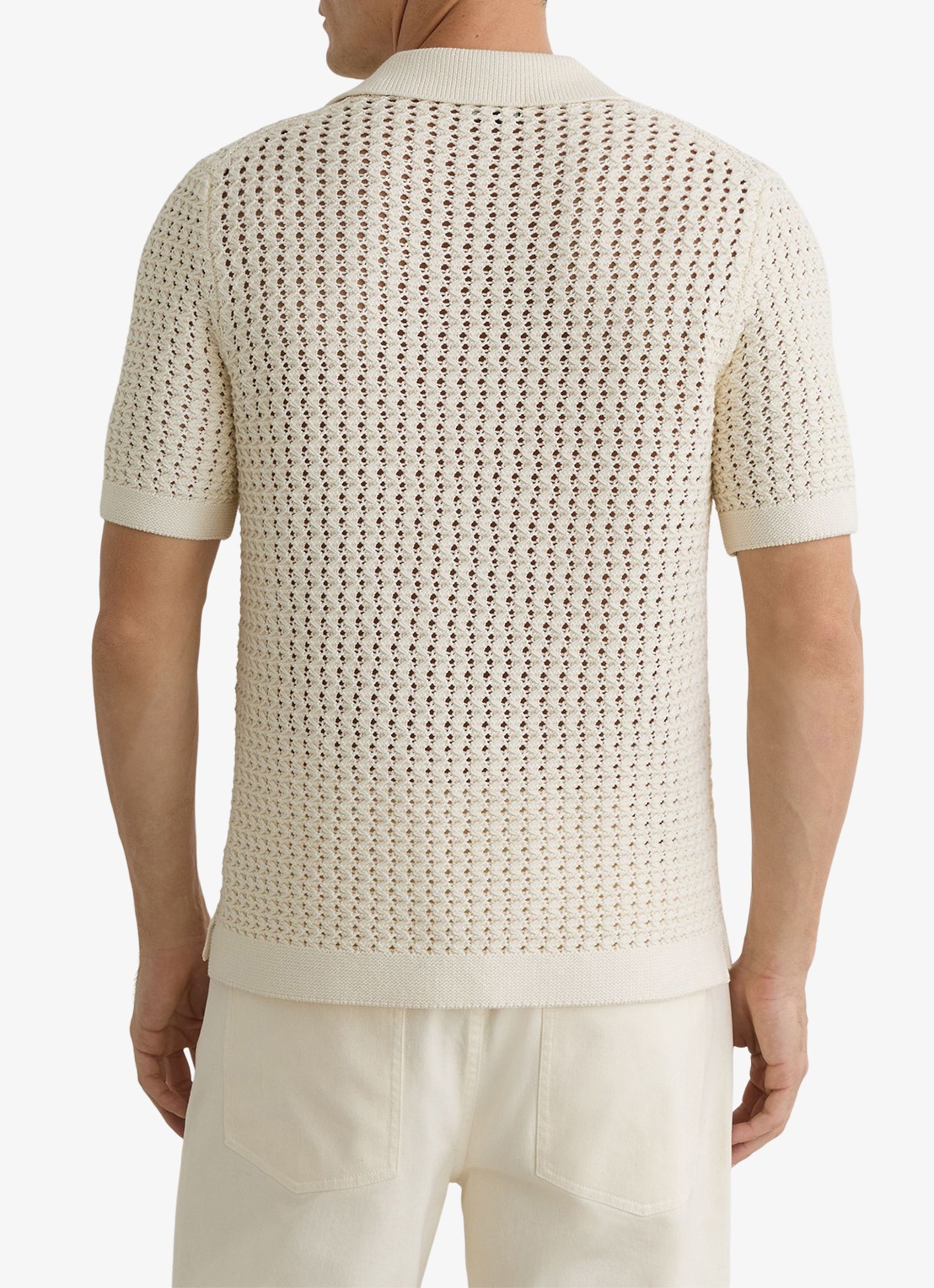 Reiss Bronwyn regular fit polo met opengewerkt dessin - achterkant 2 white / wit