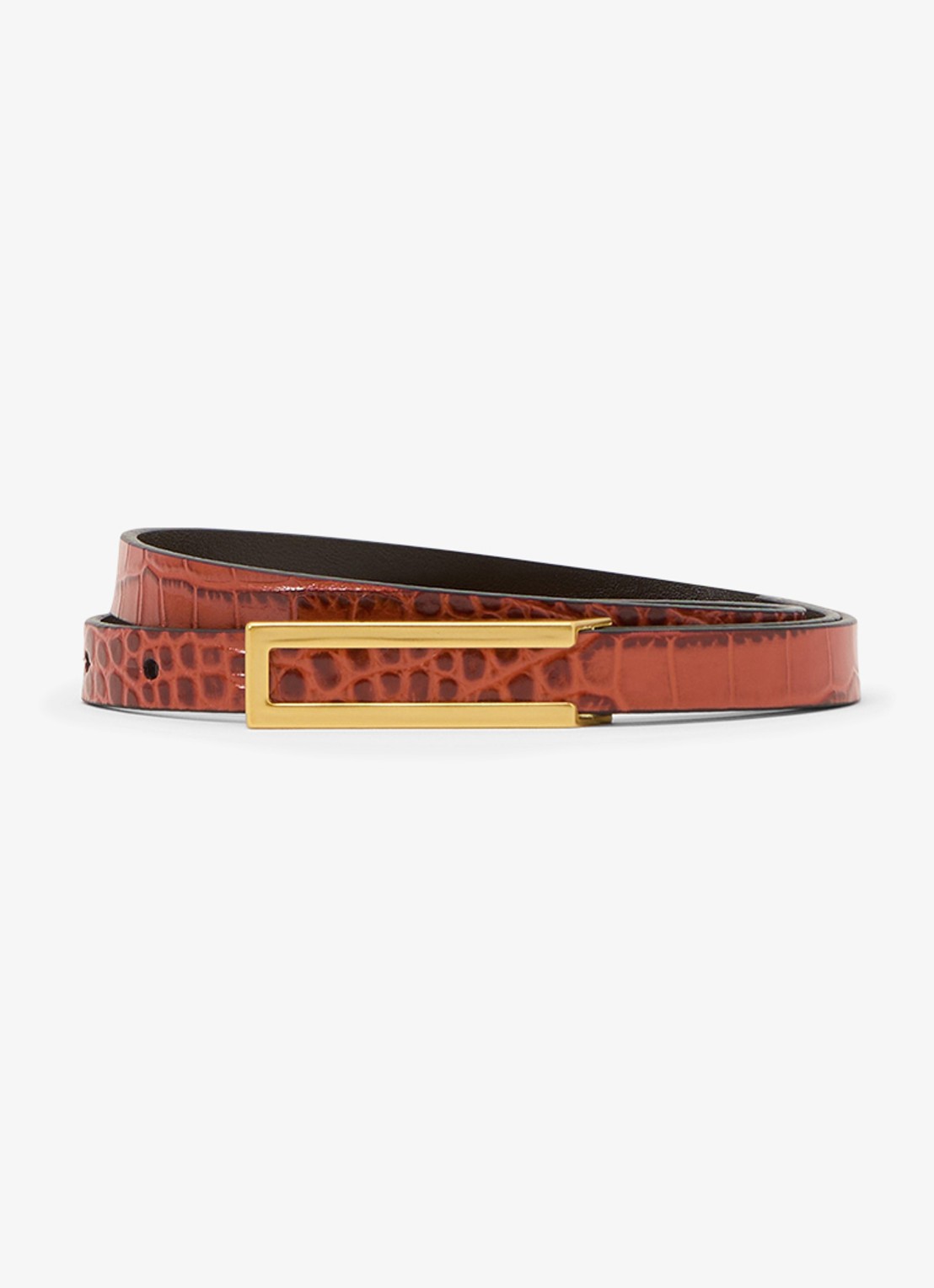 Reiss Bronya riem van leer met crocostructuur - voorkant bruin