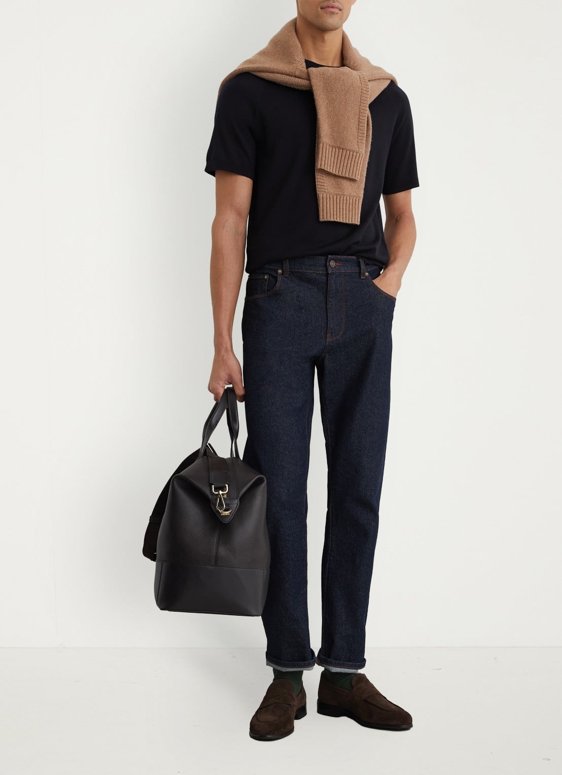 Reiss Brook T-shirt van merino wol met ronde hals - voorkant 2 navy / blauw