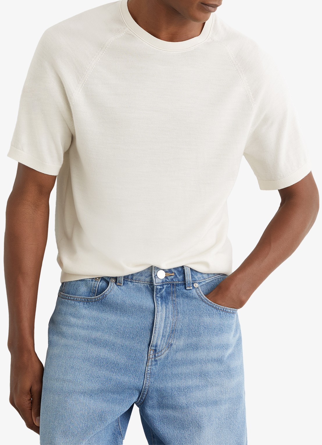 Reiss Brook T-shirt van merino wol met ronde hals - detail 3 wit