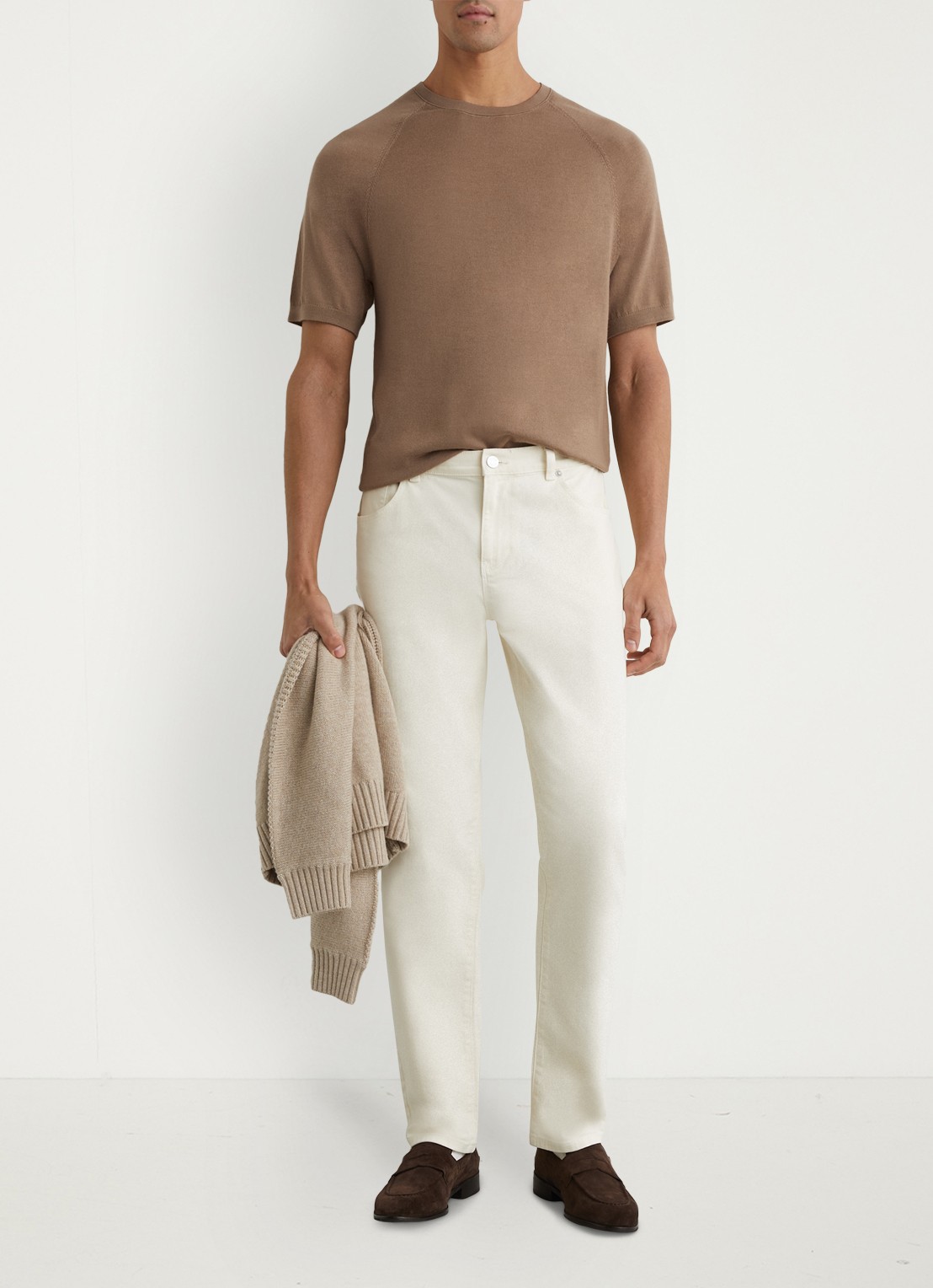 Reiss Brook T-shirt van merino wol met ronde hals - voorkant 3 bruin