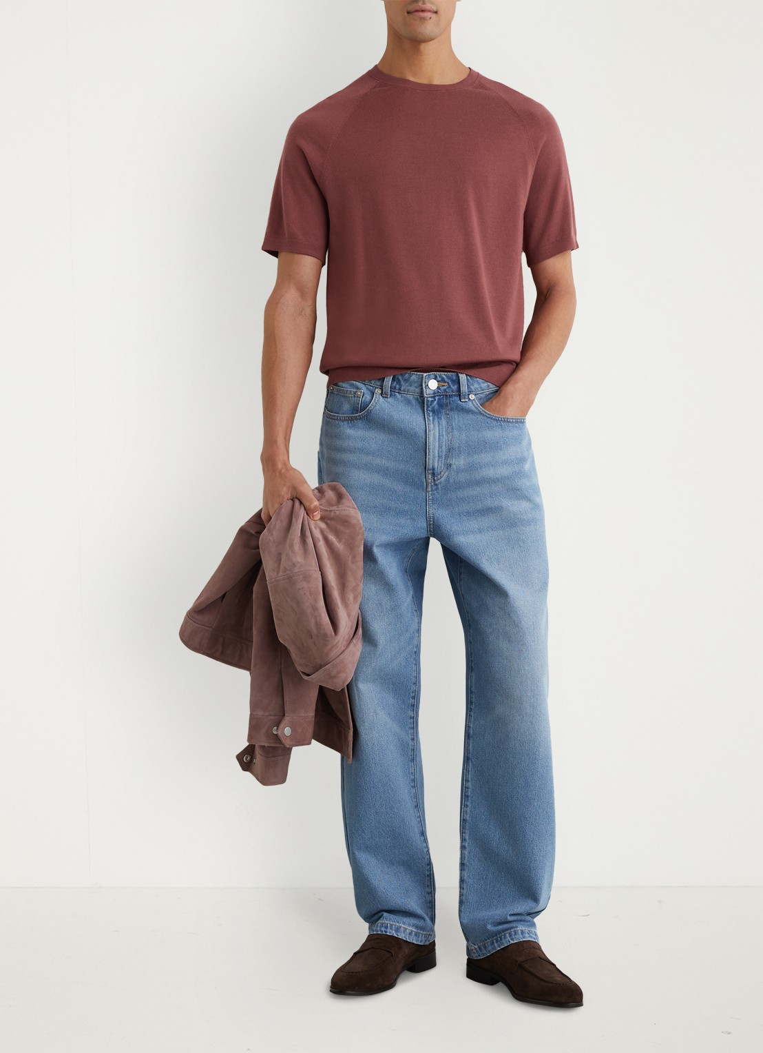 Reiss Brook T-shirt van merino wol met ronde hals - voorkant 3 donkerrood