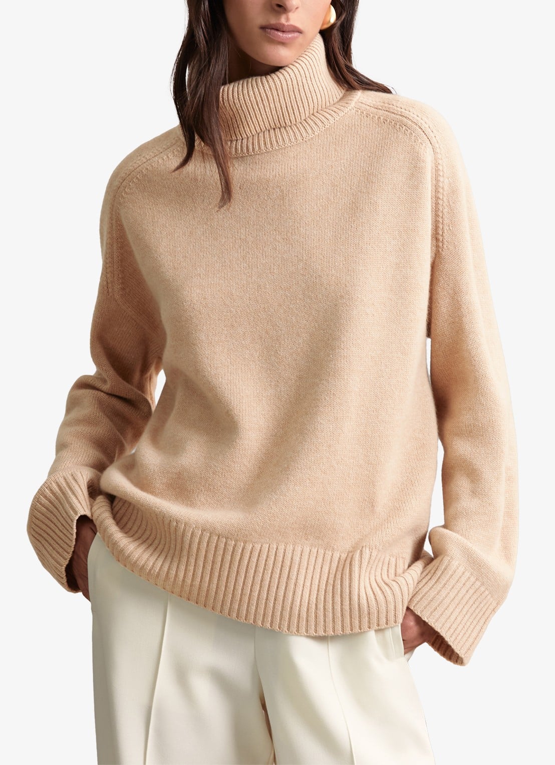 Reiss Brooklyn fijngebreide trui in wolblend - detail beige