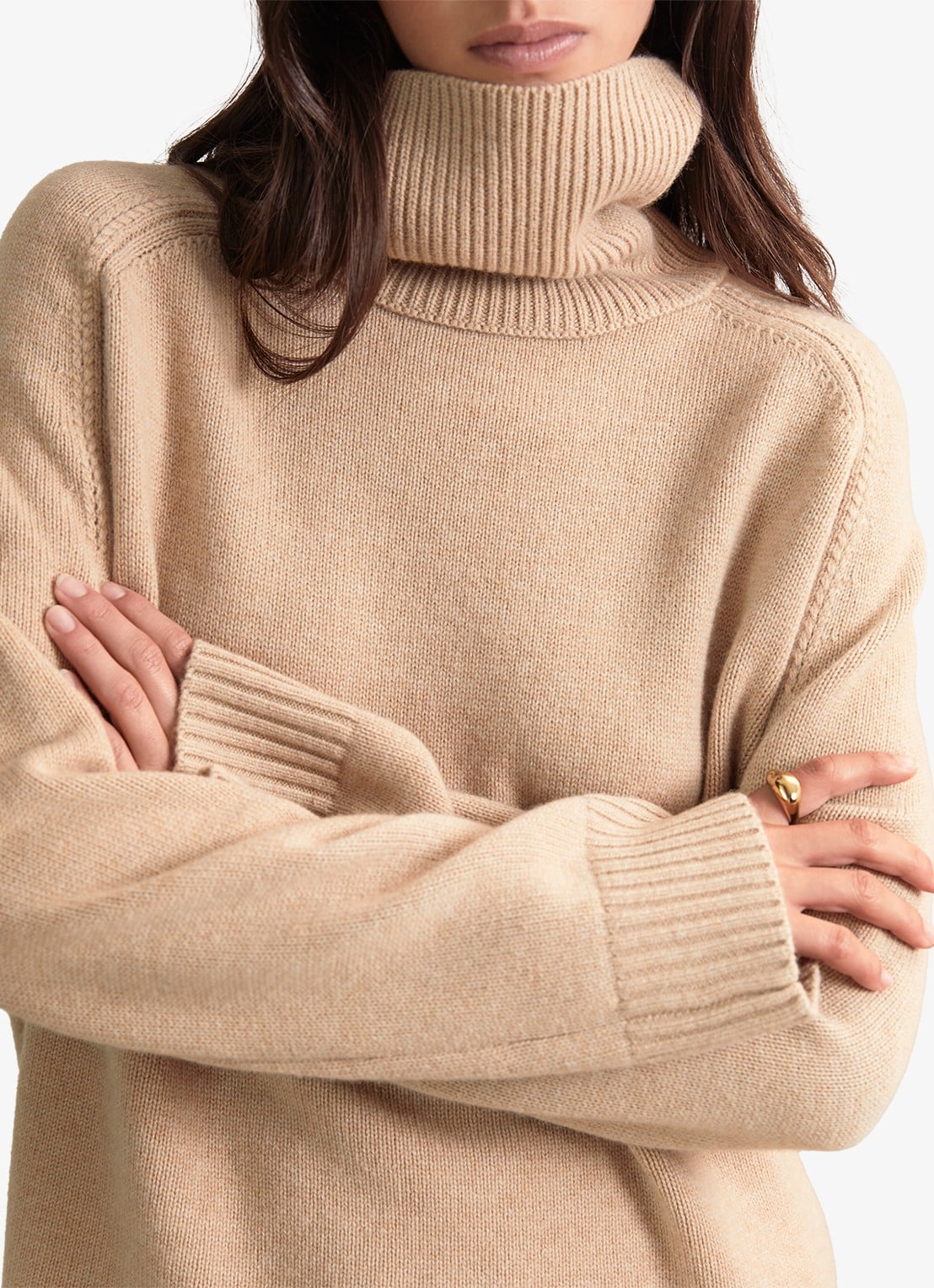 Reiss Brooklyn fijngebreide trui in wolblend - detail 2 beige