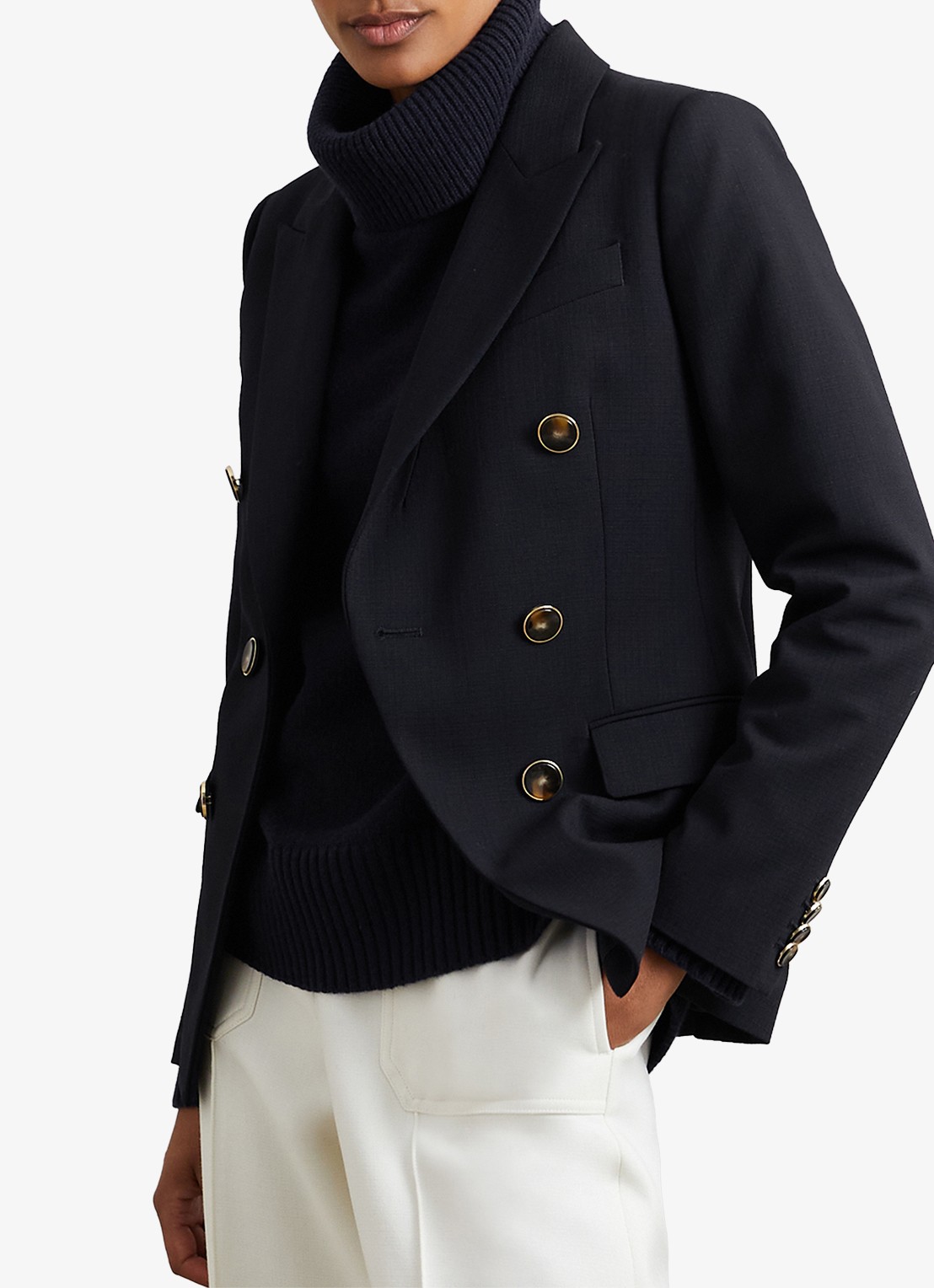 Reiss Brooklyn fijngebreide trui in wolblend - detail 2 blauw