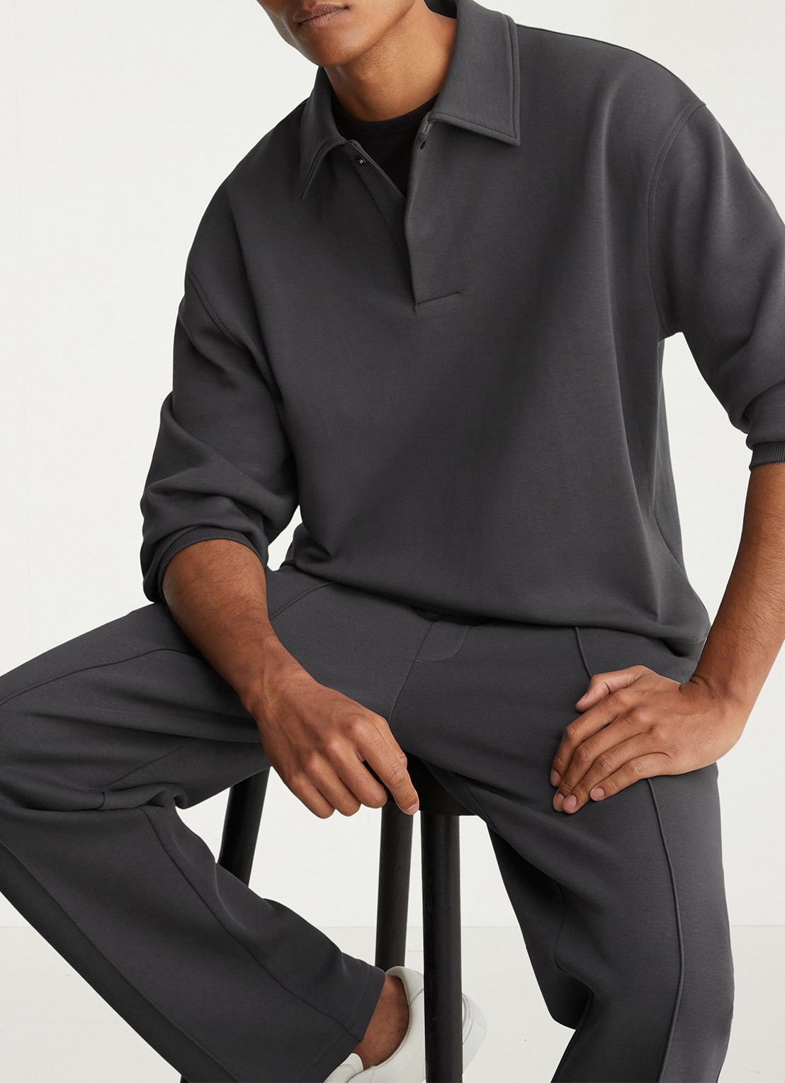 Reiss Brooks sweater met kraag - detail antraciet