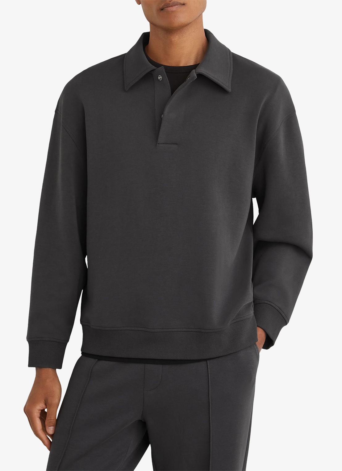 Reiss Brooks sweater met kraag - detail 3 antraciet