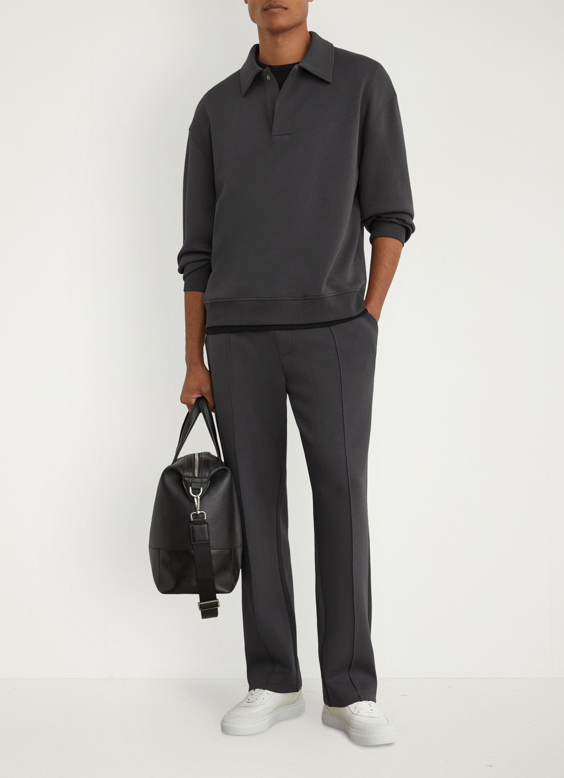 Reiss Brooks sweater met kraag - voorkant 7 antraciet