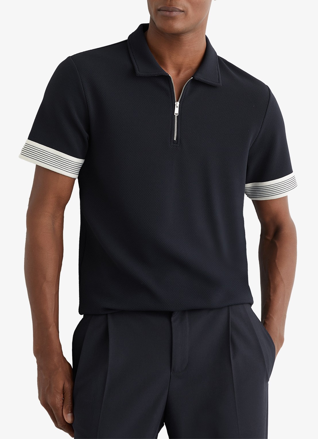 Reiss Bruno polo met halve rits - detail 2 donkerblauw