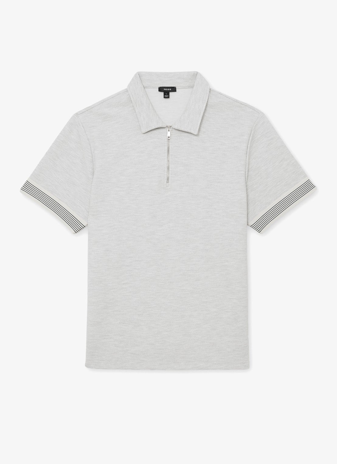 Reiss Bruno regular fit polo met halve rits - voorkant 2 lichtgrijs