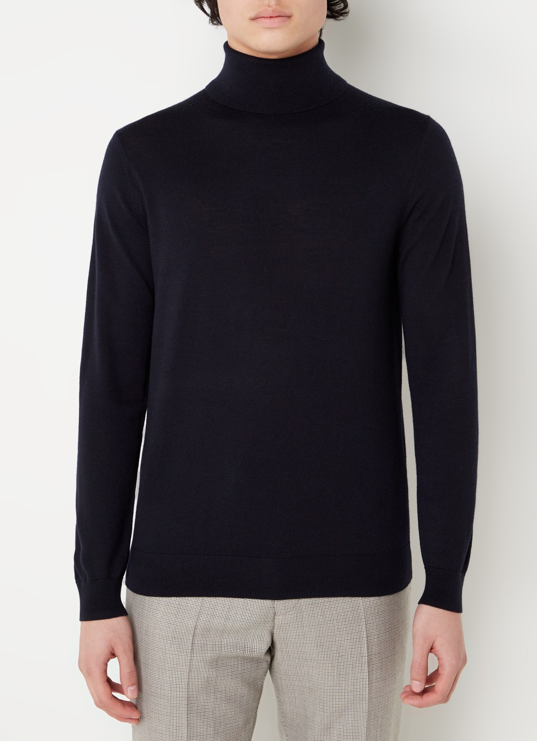 Reiss Caine fijngebreide coltrui van wol - detail 4 donkerblauw