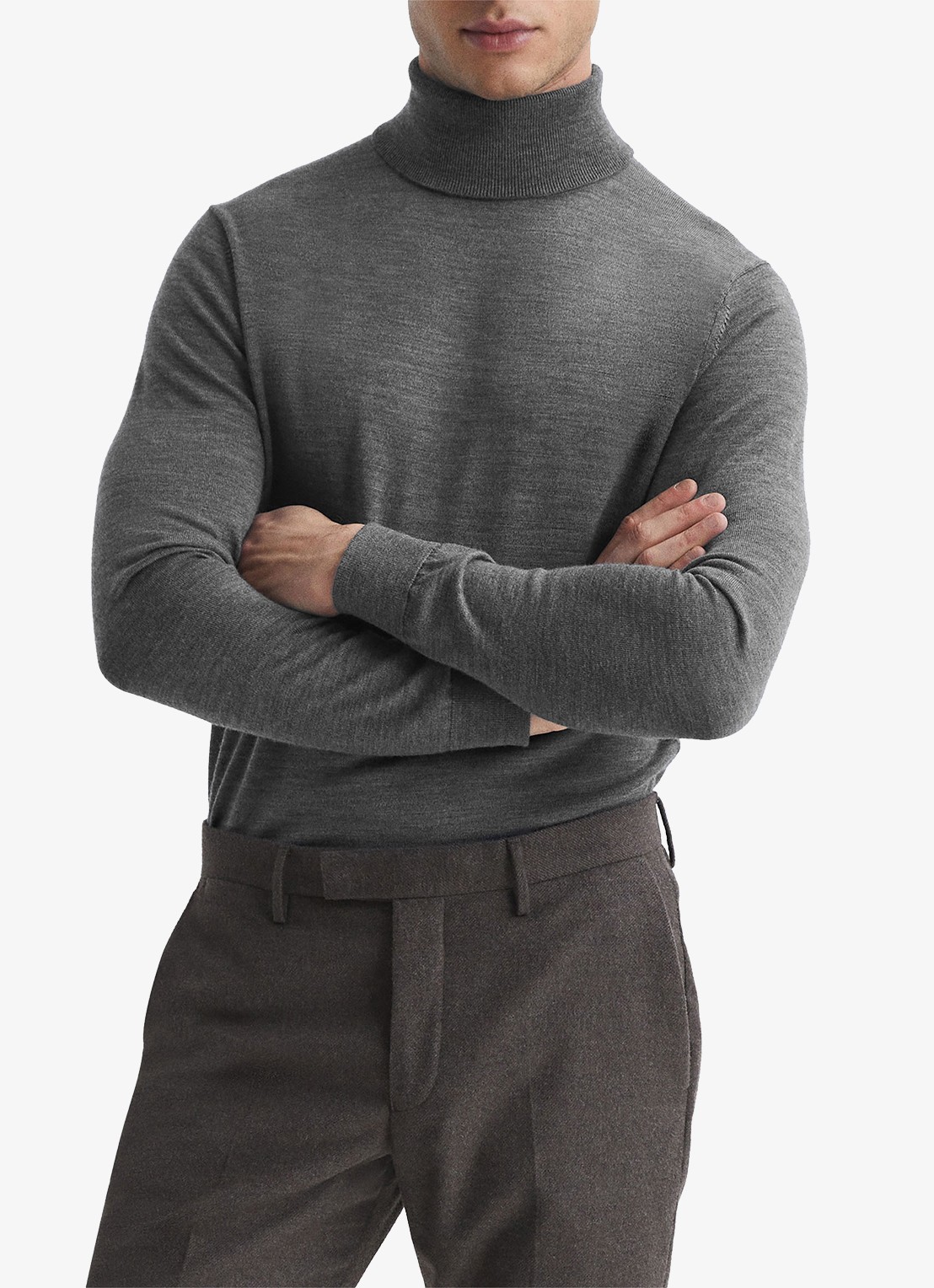 Reiss Caine fijngebreide trui van merino wol met col - detail 4 donkergrijs
