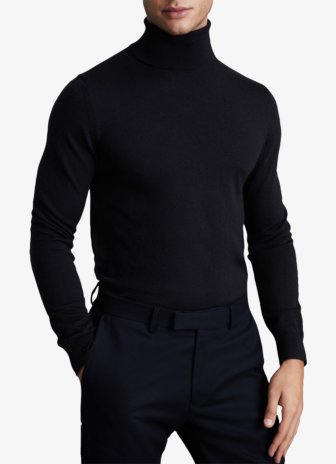 Reiss Caine fijngebreide trui van merino wol met col - detail 4 navy / blauw