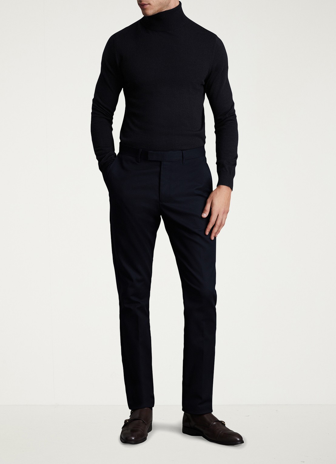 Reiss Caine fijngebreide trui van merino wol met col - voorkant 2 navy / blauw