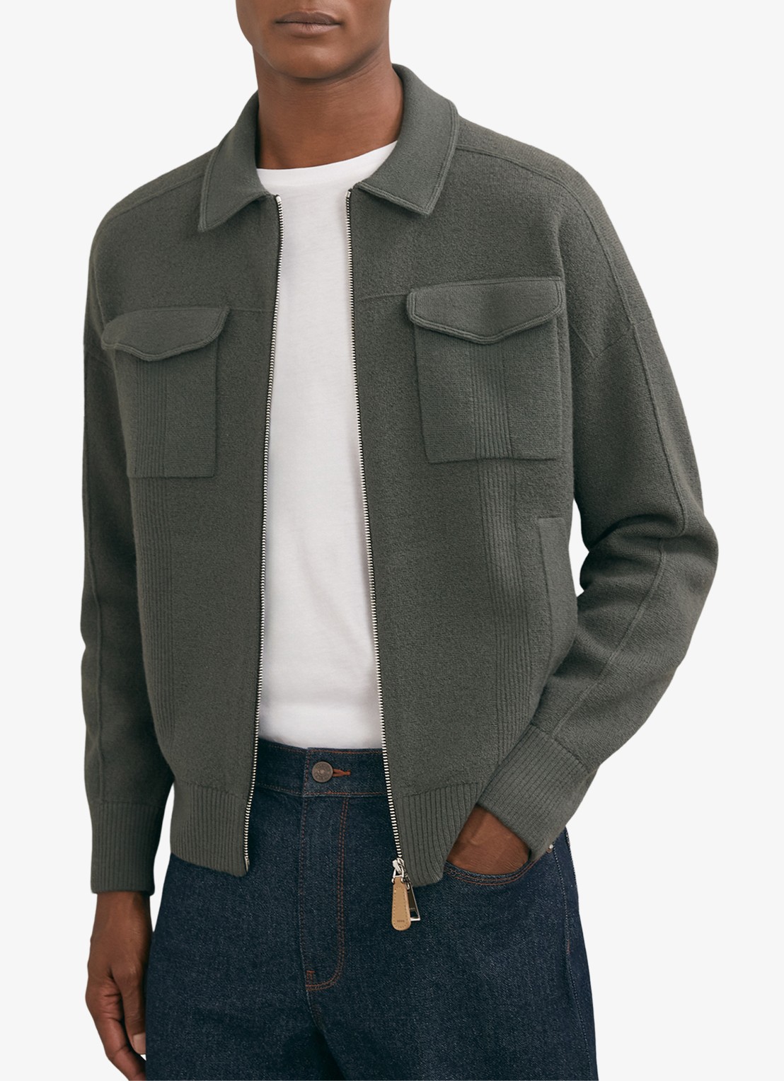 Reiss Calder fijngebreid vest van wol met borstzakken  - detail 4 groen