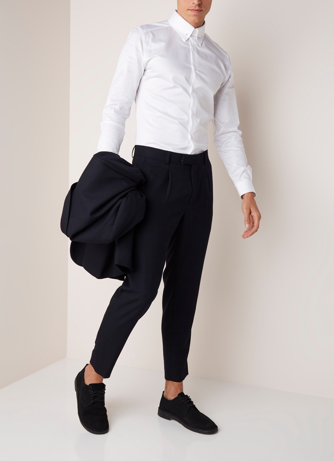 Reiss Caldwell slim fit overhemd met kentkraag en speld - voorkant 3 wit