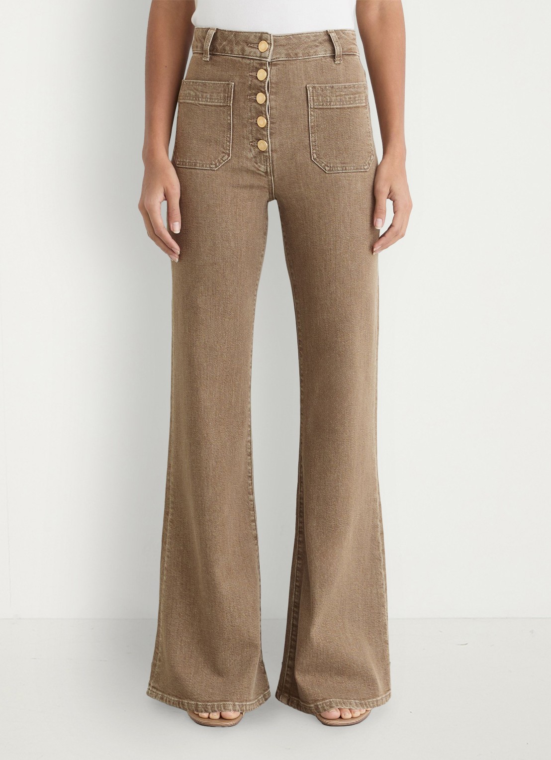 Reiss Cali high waist flared fit jeans met gekleurde wassing - detail lichtbruin