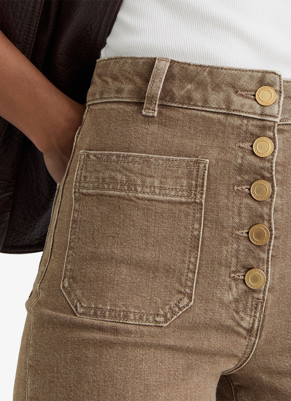 Reiss Cali high waist flared fit jeans met gekleurde wassing - detail 2 lichtbruin