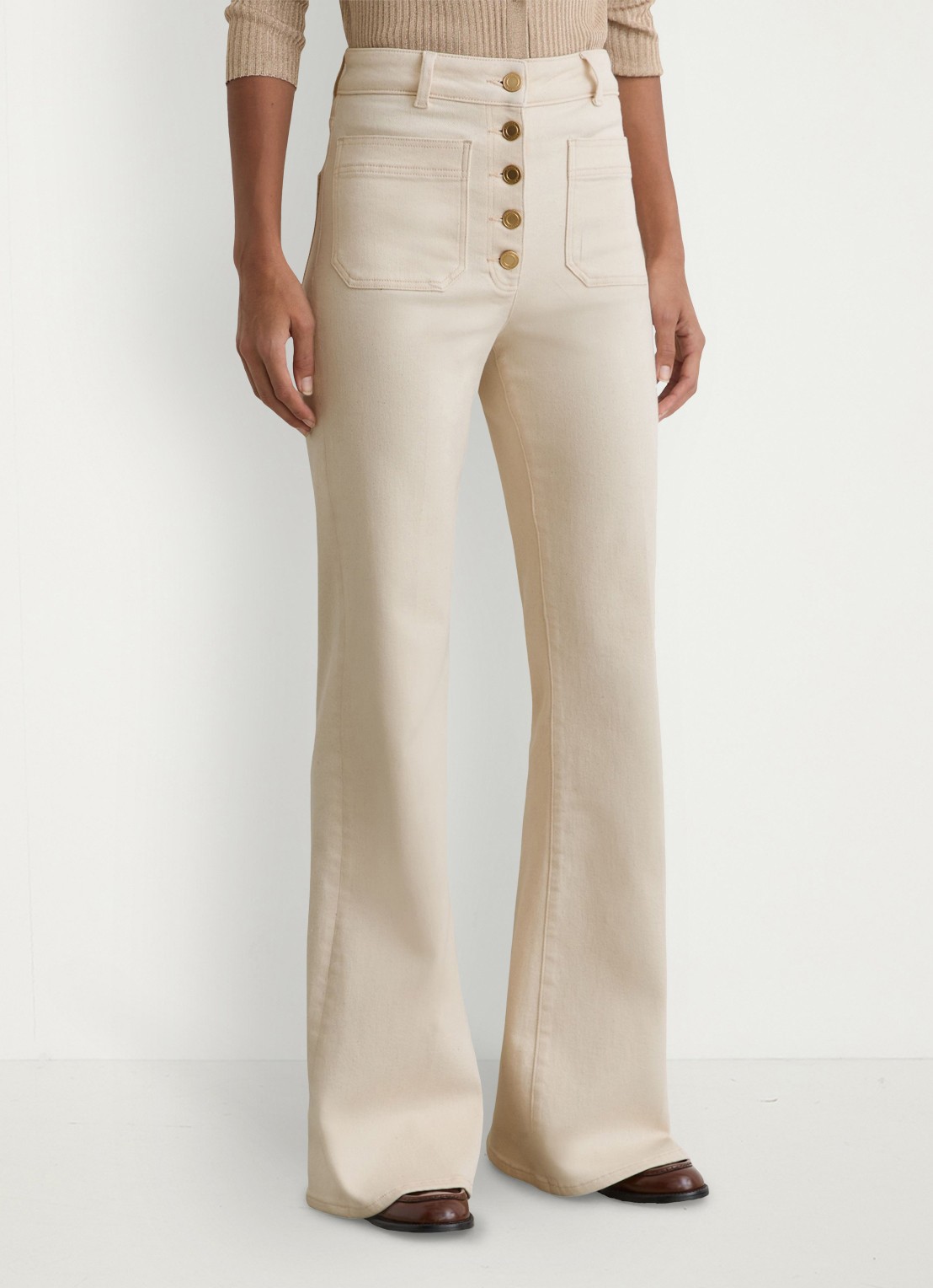 Reiss Cali high waist flared fit jeans met gekleurde wassing - detail 3 gebroken wit
