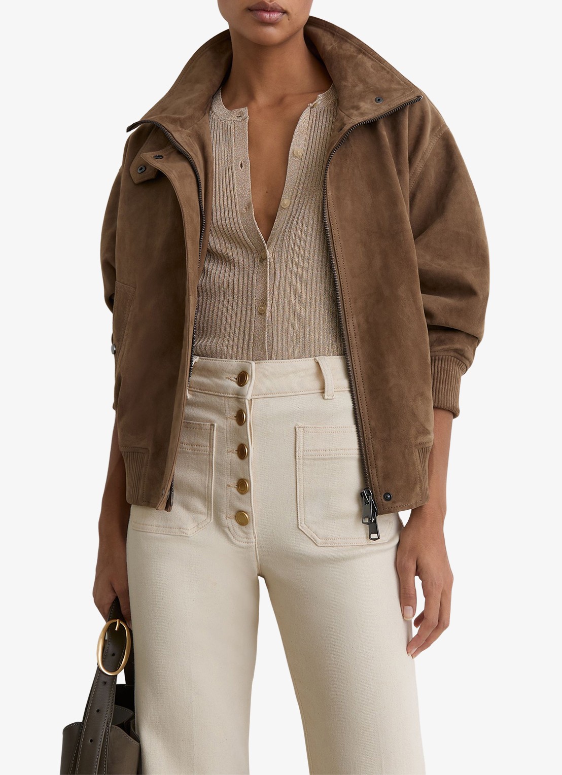 Reiss Cali high waist flared fit jeans met gekleurde wassing - detail 4 gebroken wit