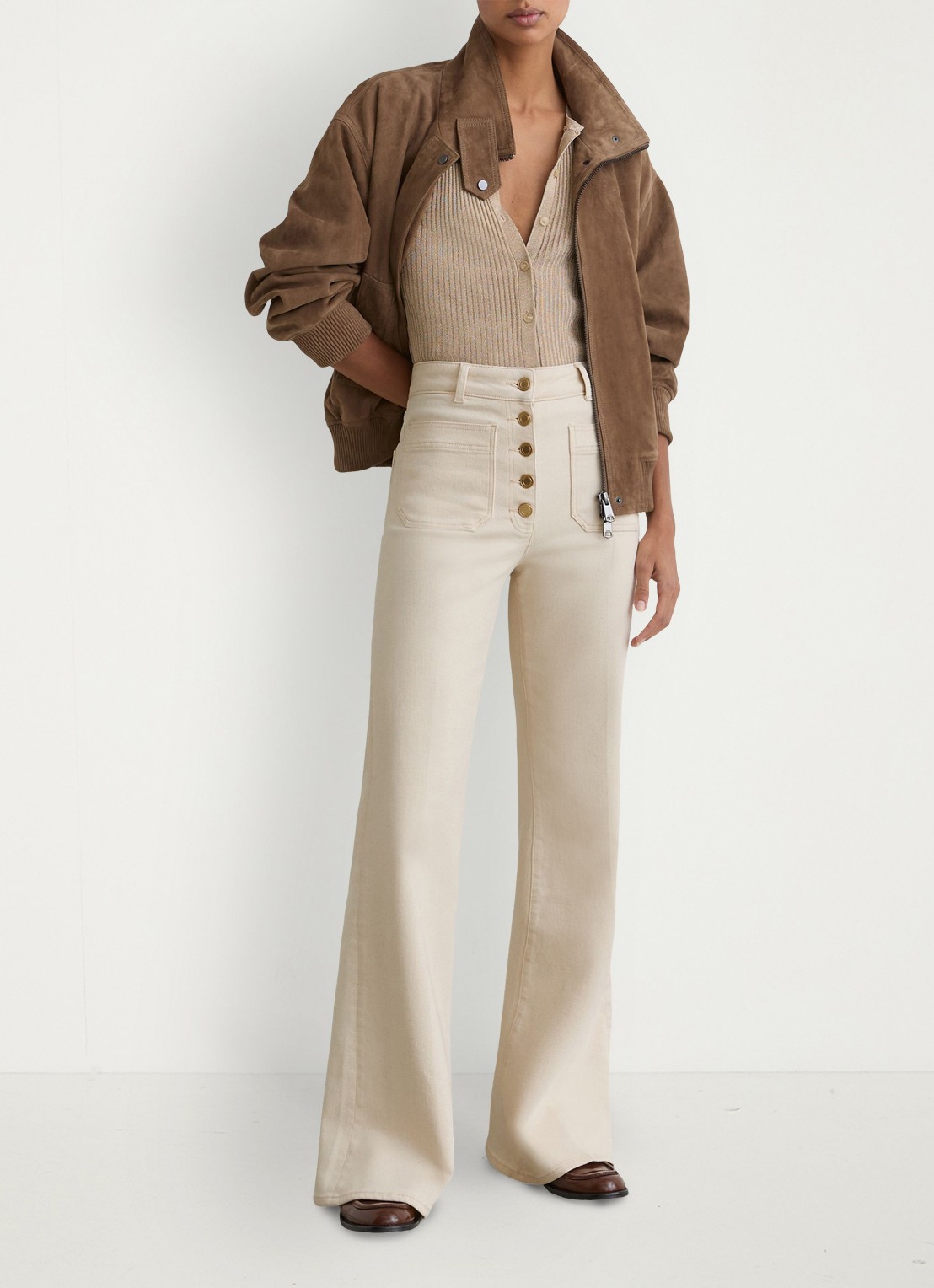 Reiss Cali high waist flared fit jeans met gekleurde wassing - detail 5 gebroken wit