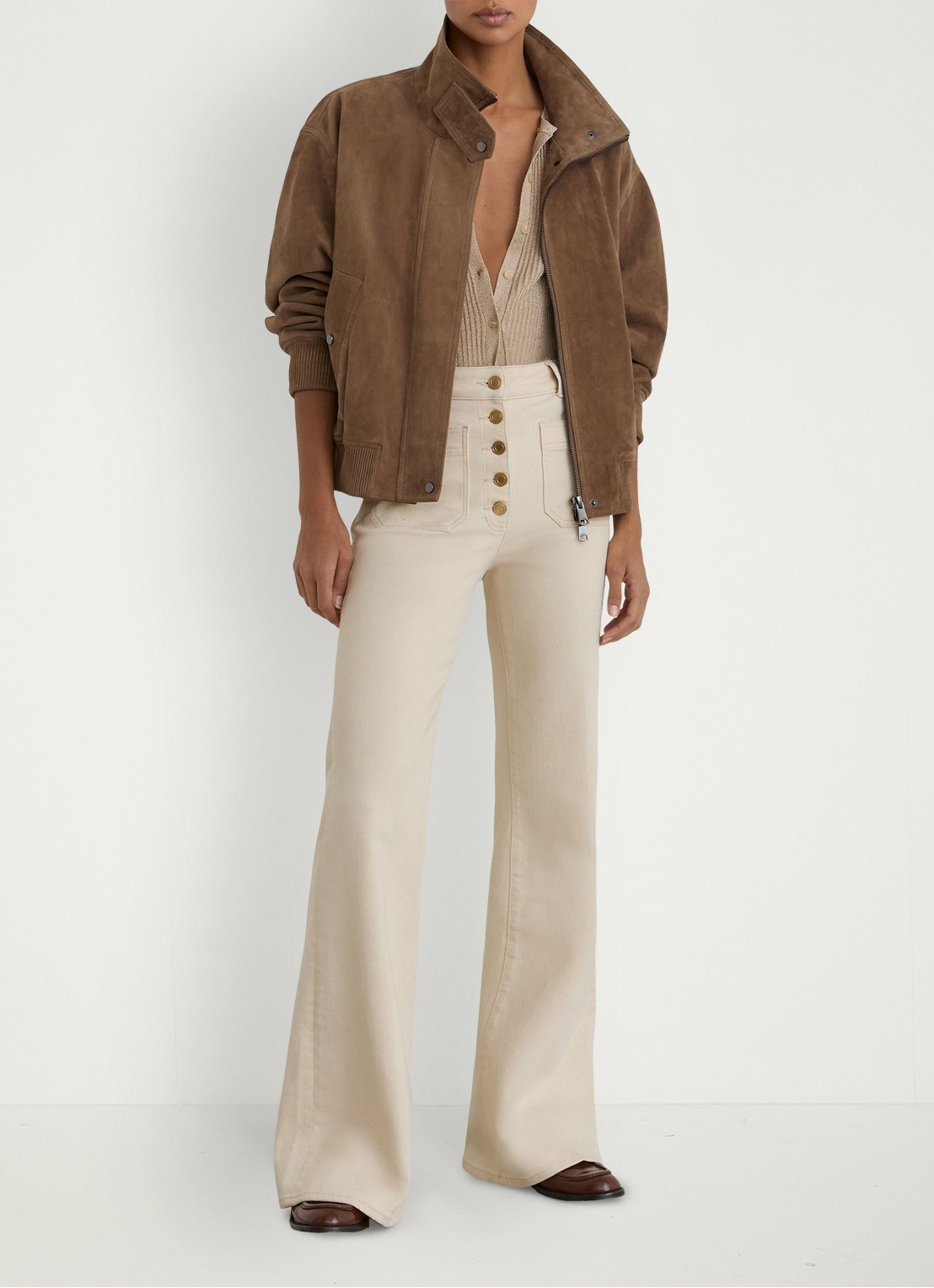Reiss Cali high waist flared fit jeans met gekleurde wassing - voorkant 2 gebroken wit