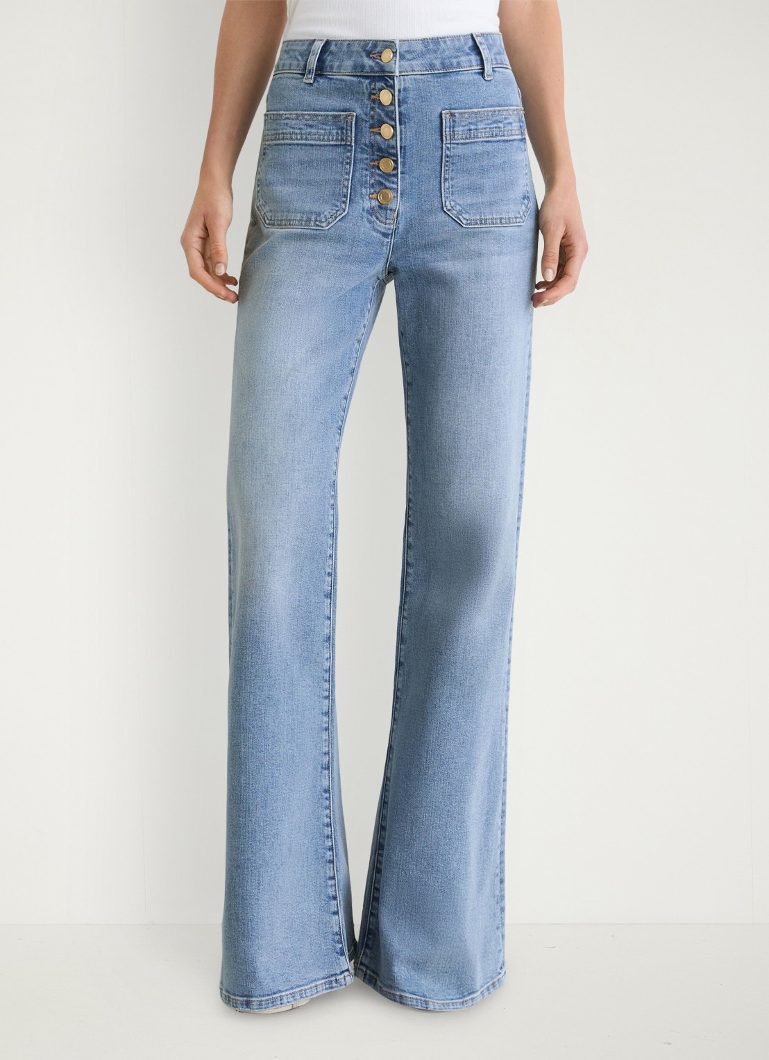 Reiss Cali high waist flared jeans met opgestikte zakken - detail 3 light blue / lichtblauw