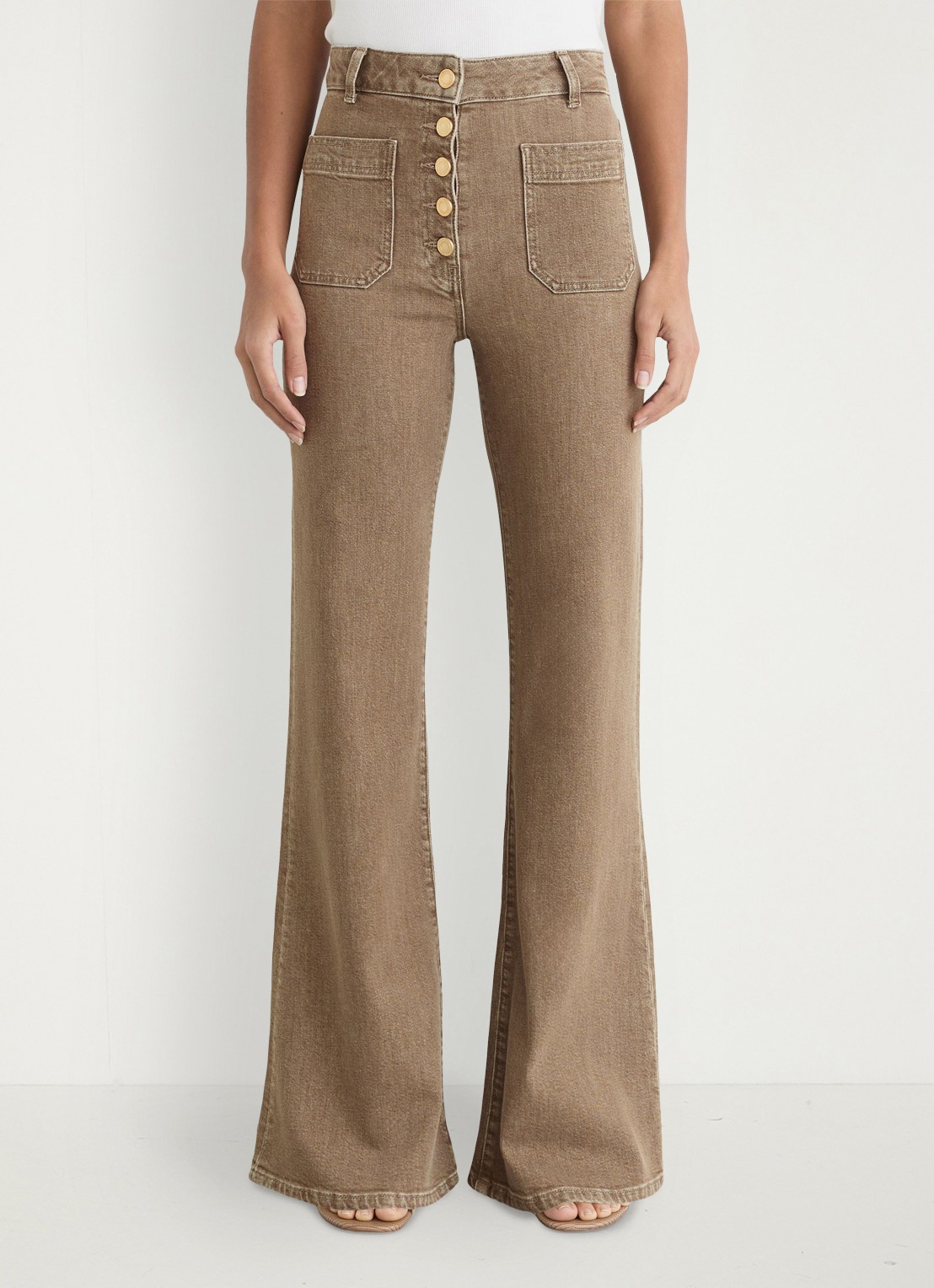 Reiss Cali high waist flared jeans met opgestikte zakken - detail bruin