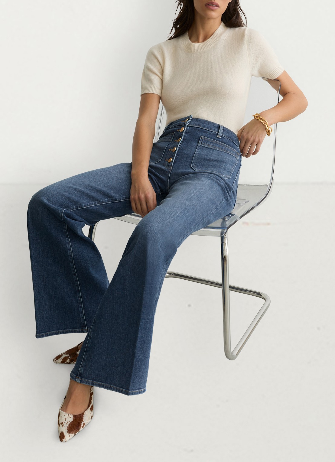 Reiss Cali high waist flared jeans met opgestikte zakken - detail 4 indigo