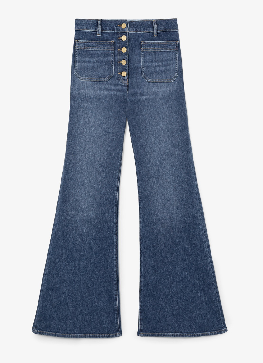 Reiss Cali high waist flared jeans met opgestikte zakken - voorkant indigo