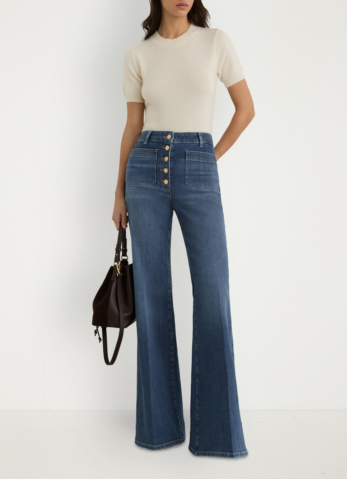 Reiss Cali high waist flared jeans met opgestikte zakken - voorkant 2 indigo