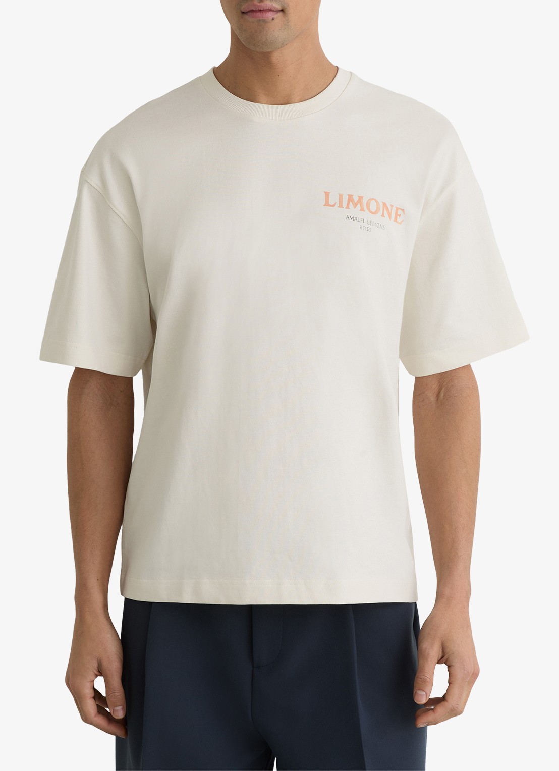 Reiss Calvino T-shirt met front- en backprint - detail gebroken wit