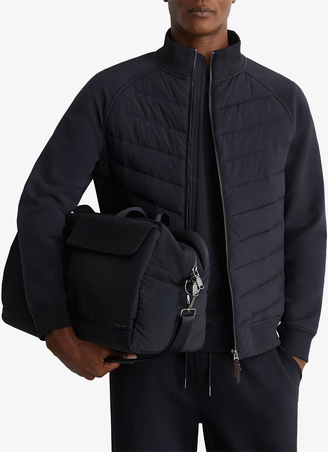 Reiss Calvorn gewateerde jack met quiltpatroon - detail 2 navy / blauw