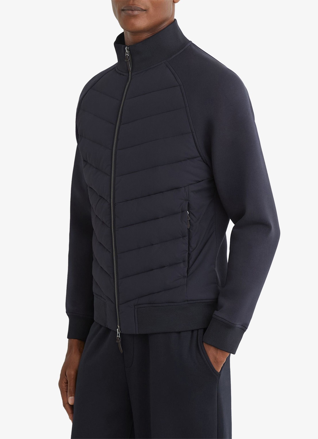 Reiss Calvorn gewateerde jack met quiltpatroon - detail 3 navy / blauw