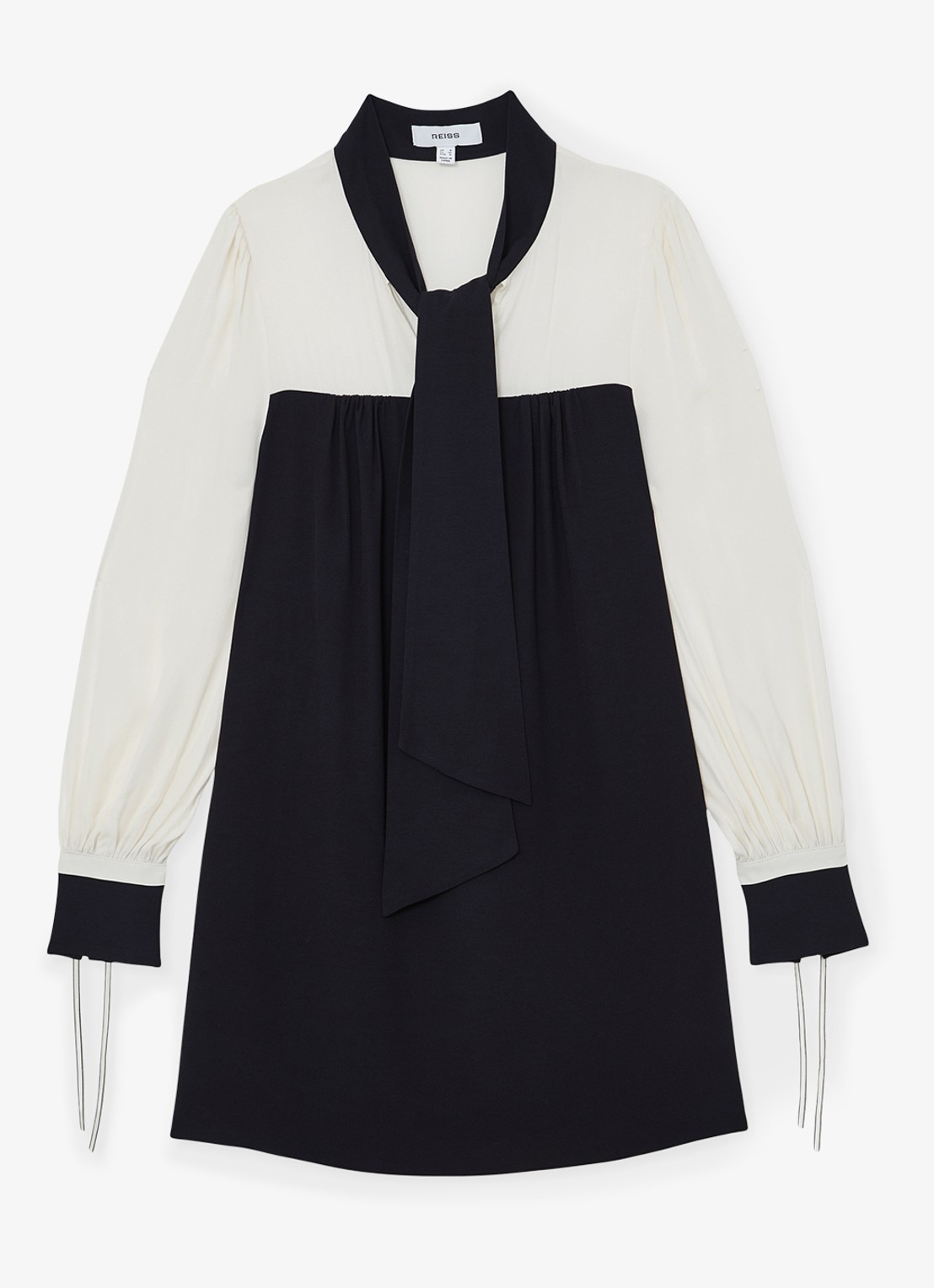 Reiss Cam mini tuniekjurk met sjaalkraag  - voorkant 6 donkerblauw