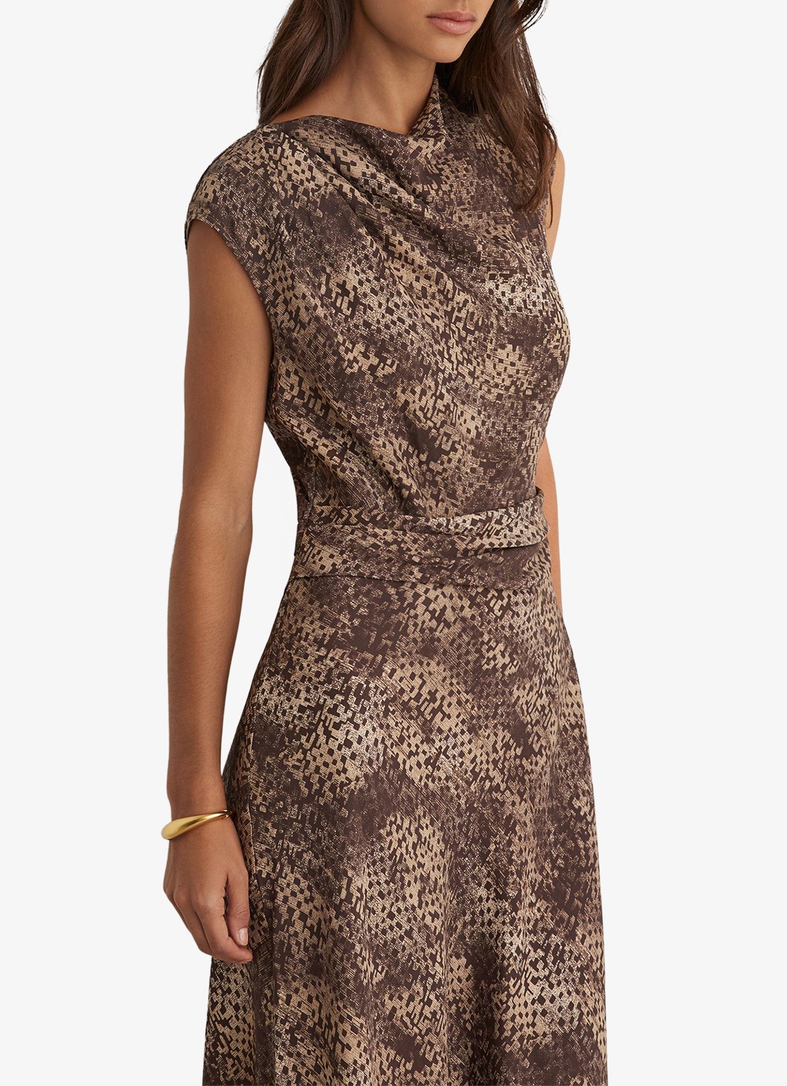 Reiss Camie midi jurk met gedrapeerd detail - detail bruin