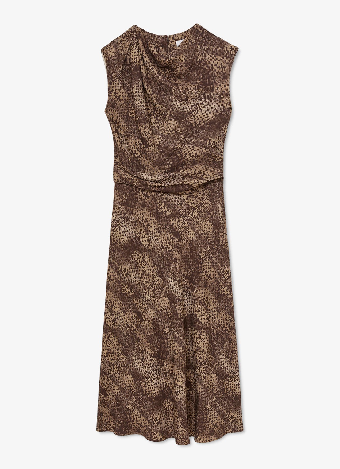 Reiss Camie midi jurk met gedrapeerd detail - voorkant 7 bruin