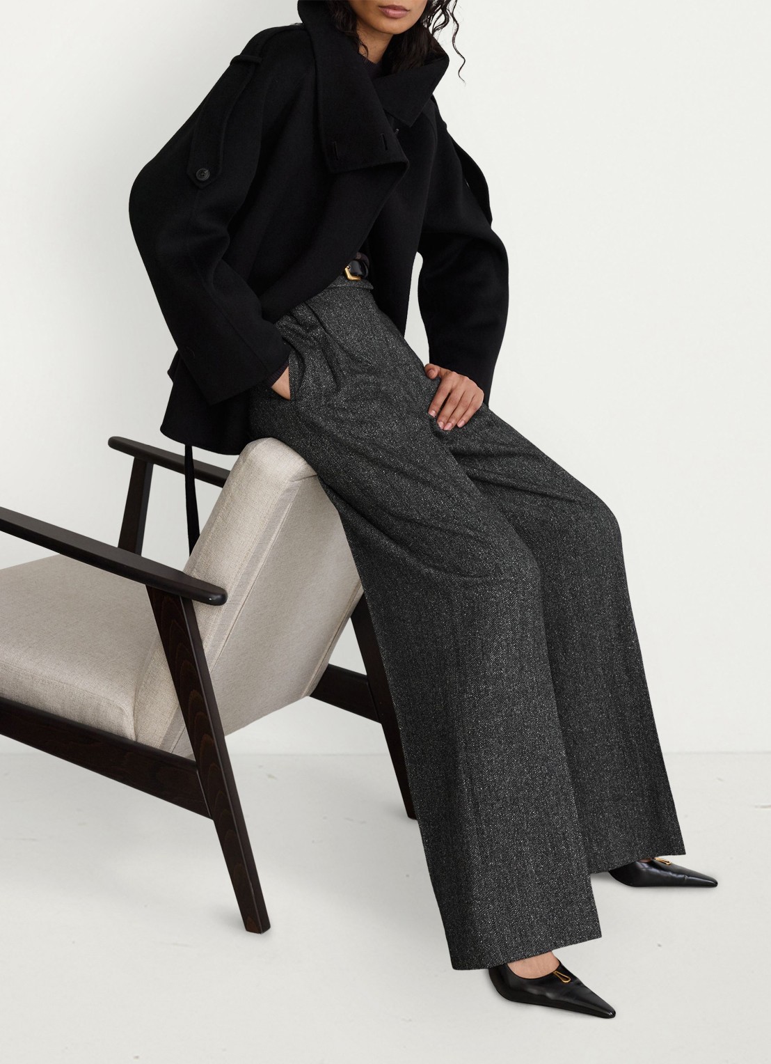 Reiss Camila high waist wide fit pantalon in zijdeblend - detail 2 donkergrijs