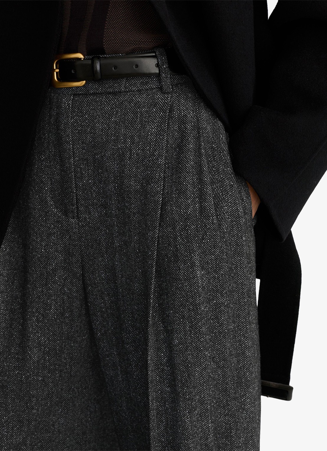 Reiss Camila high waist wide fit pantalon in zijdeblend - detail 3 donkergrijs