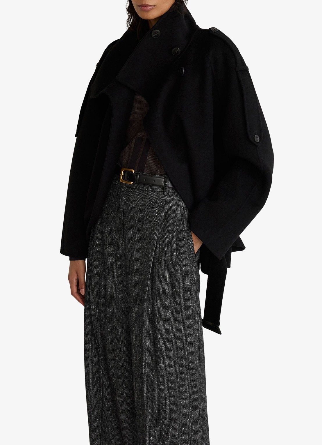 Reiss Camila high waist wide fit pantalon in zijdeblend - detail 4 donkergrijs