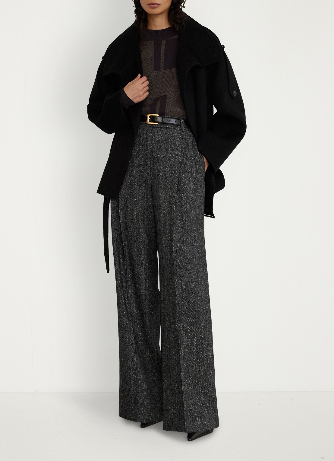 Reiss Camila high waist wide fit pantalon in zijdeblend - voorkant 7 donkergrijs