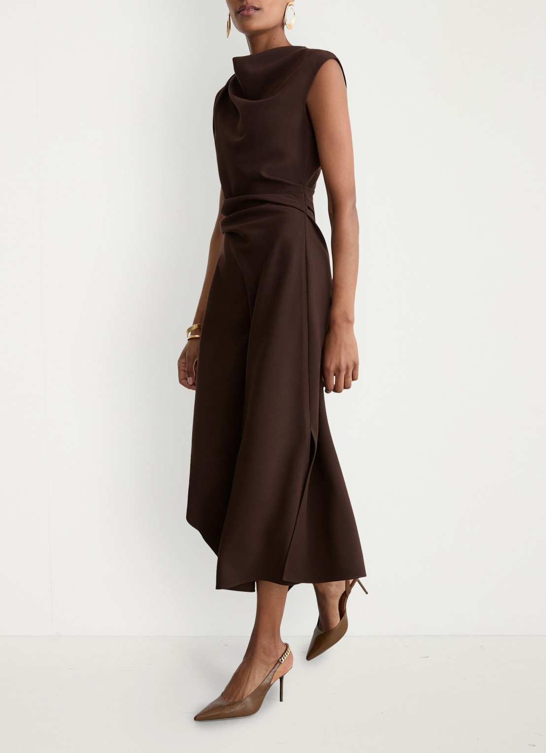 Reiss Camilla midi jurk met asymmetrische zoom - detail 2 bruin