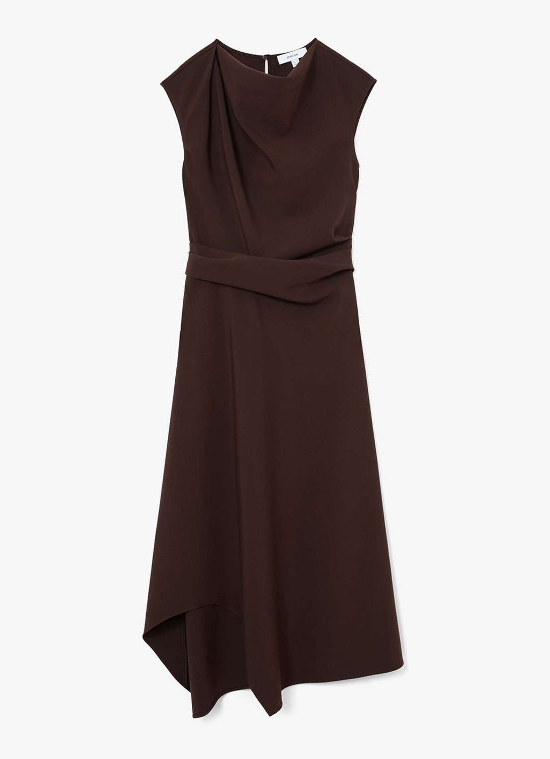 Reiss Camilla midi jurk met asymmetrische zoom - voorkant 6 bruin