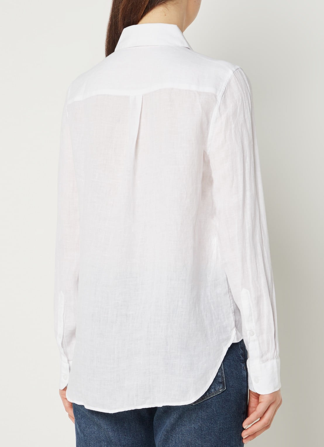 Reiss Campbell blouse van linnen met borstzak en gemêleerd dessin - achterkant 3 wit